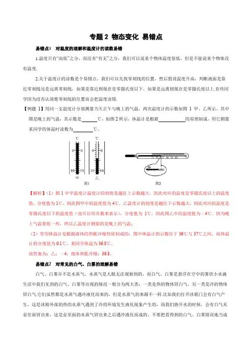 专题3 物态变化 易错点(解析版)