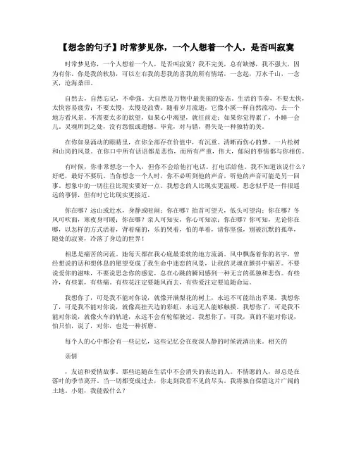 【想念的句子】时常梦见你,一个人想着一个人,是否叫寂寞