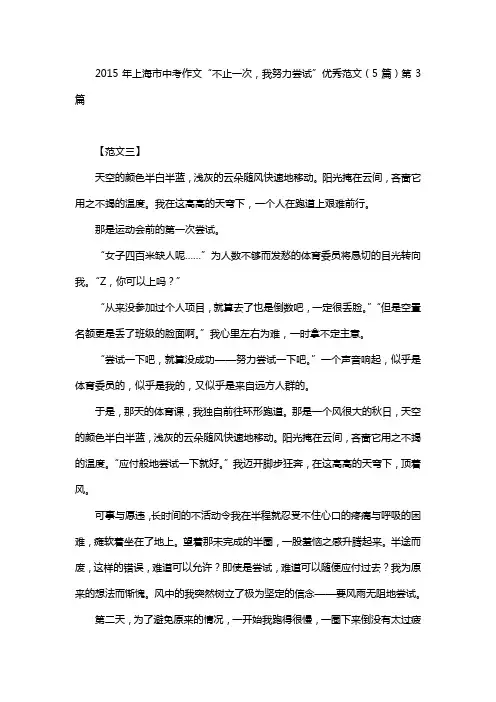 2015年上海市中考作文“不止一次,我努力尝试”优秀范文(5篇)第3篇