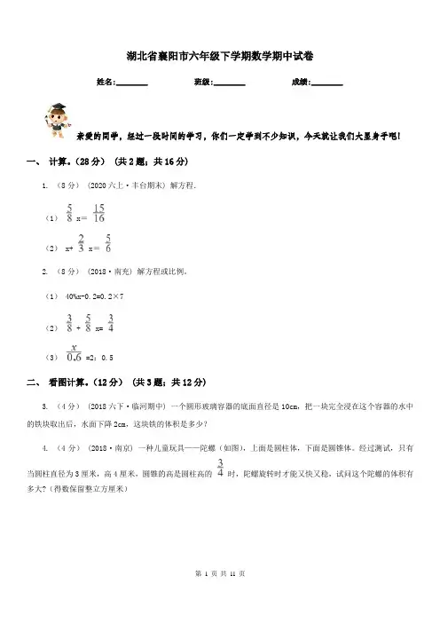 湖北省襄阳市六年级下学期数学期中试卷