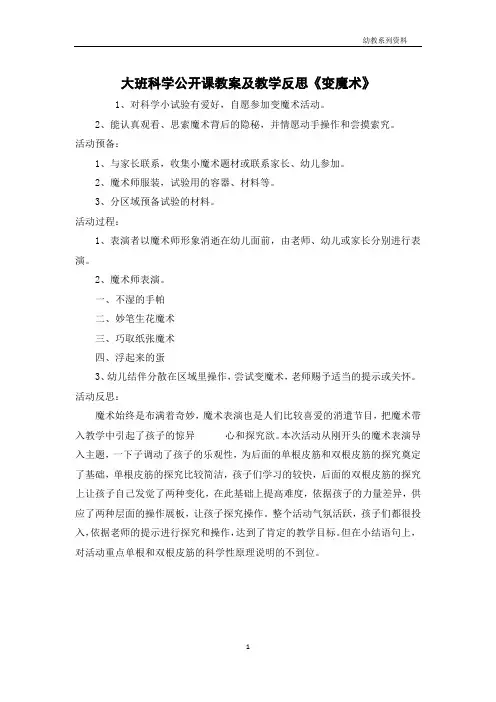 大班科学公开课教案及教学反思《变魔术》