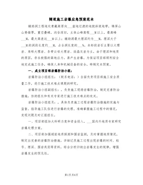 隧道施工岩爆应急预案范本（3篇）