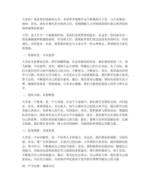 大学生新生班主任发言稿