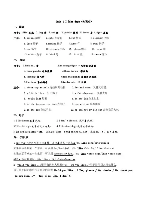 [译林版]四上英语 Unit1-4 知识点梳理