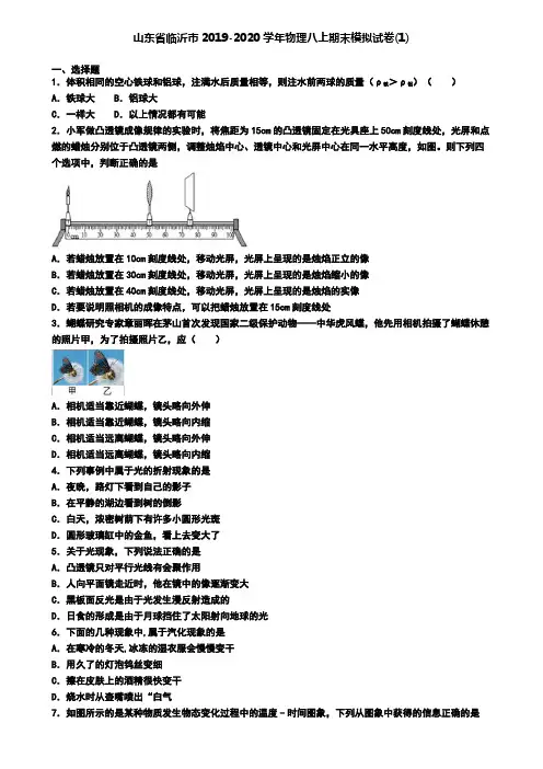 山东省临沂市2019-2020学年物理八上期末模拟试卷(1)
