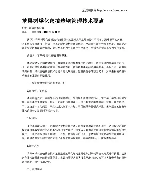 苹果树矮化密植栽培管理技术要点