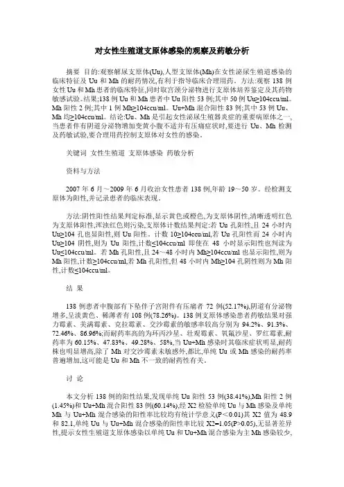 对女性生殖道支原体感染的观察及药敏分析