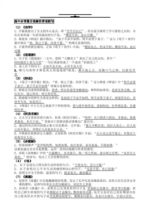 高考必背古诗文理解性默写(64篇).