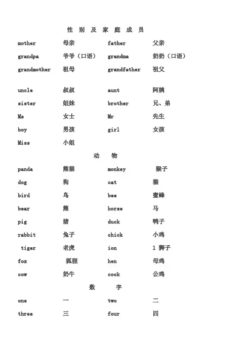 小学英语必背词汇