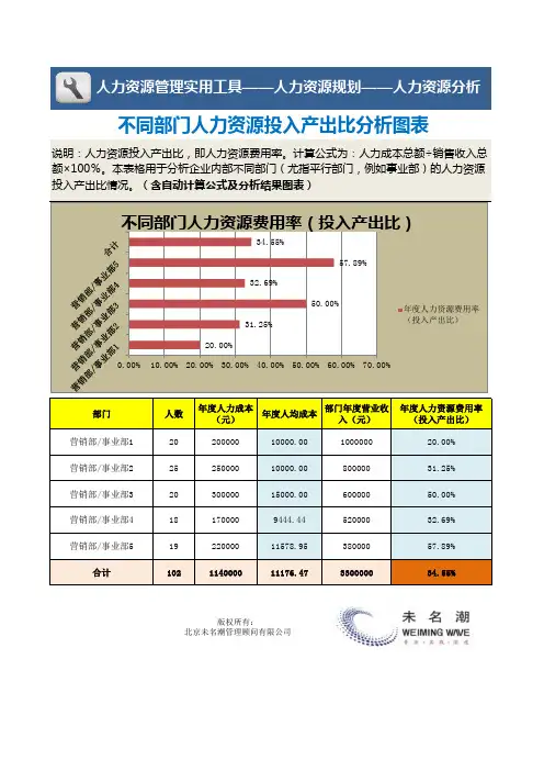 不同部门人力资源投入产出比分析图表