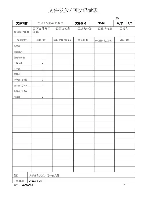 文件发放-回收记录表3