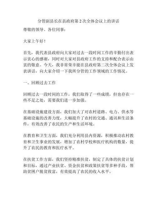 分管副县长在县政府第2次全体会议上的讲话