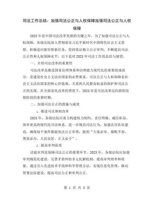 司法工作总结：加强司法公正与人权保障