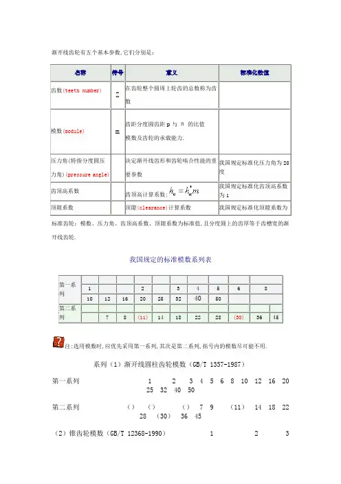 齿轮模数选取及标准
