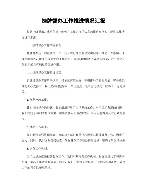 挂牌督办工作推进情况汇报
