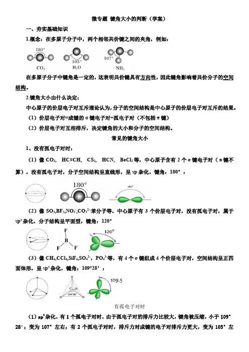 高中化学 微专题 键角大小的判断(学案)