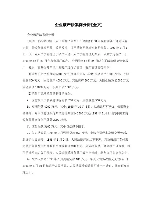 企业破产法案例分析[全文]