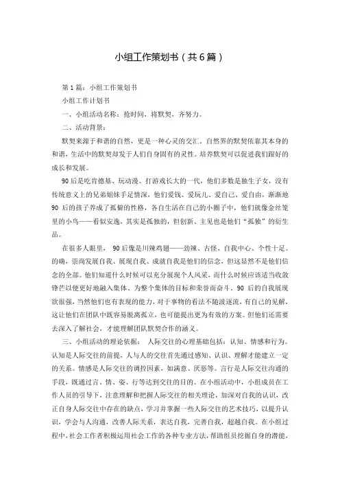小组工作策划书(共6篇)