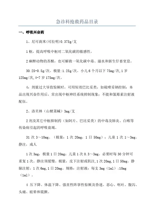 急诊科抢救药品目录