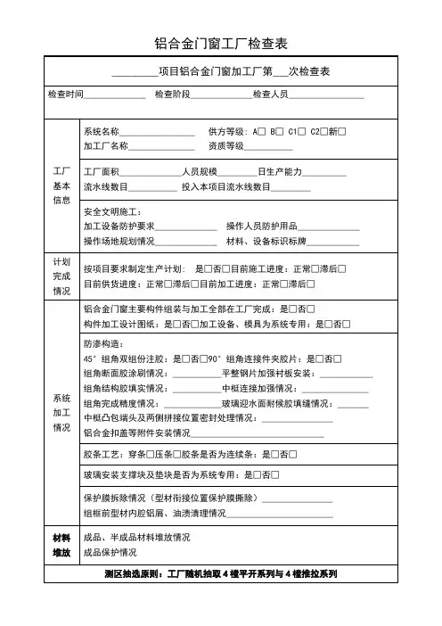 铝合金门窗工厂检查表模板