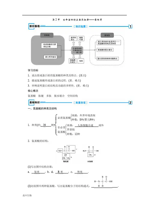 人教版生物必修一同步名师导学讲义：第二章 组成细胞的分子第2节 生命活动的主要承担者——蛋白质含答案