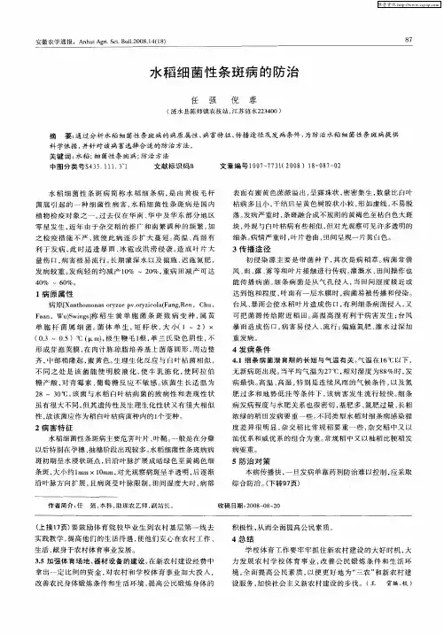 水稻细菌性条斑病的防治