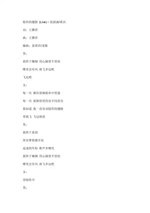 隐形的翅膀(不凡的改变)文本歌词