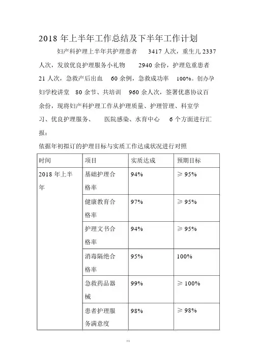 2018年上半年护理工作总结