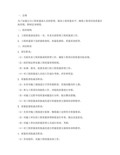 工程质量部人员管理制度