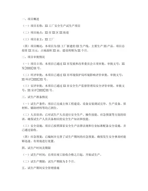 安监试生产申请报告