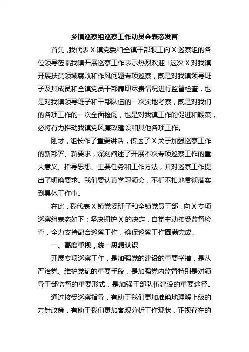 乡镇巡察组巡察工作动员会表态发言