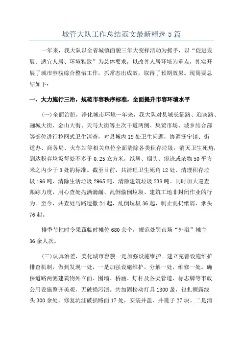 城管大队工作总结范文最新精选5篇