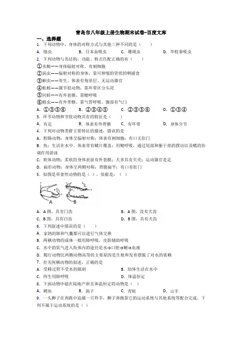 青岛市八年级上册生物期末试卷-百度文库