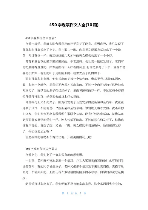 450字观察作文大全(10篇)