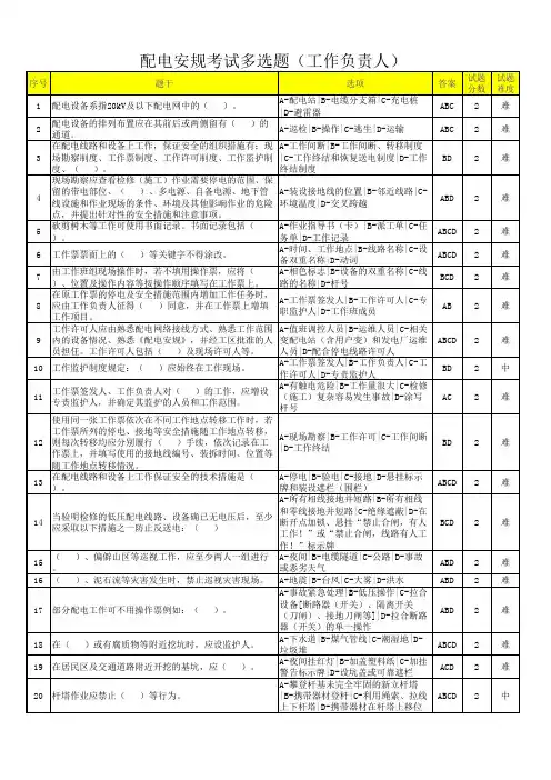 配电专业工作负责人安规题库