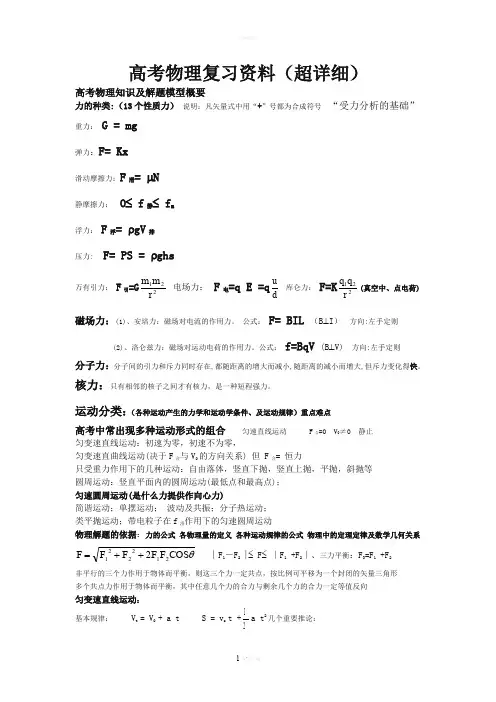 特级教师总结的高考物理笔记总结(超详细)