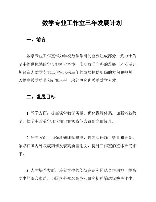 数学专业工作室三年发展计划