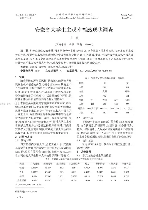 安徽省大学生主观幸福感现状调查