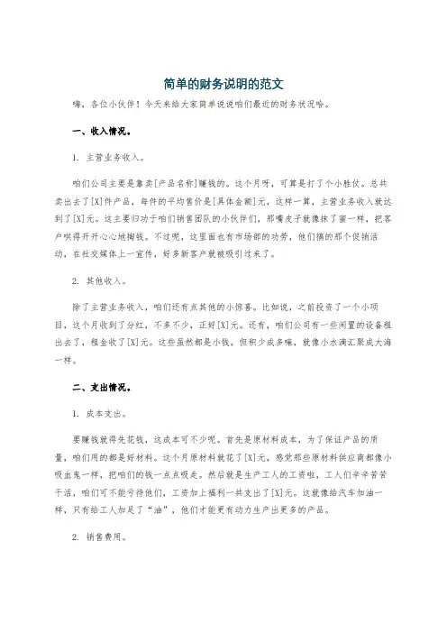 简单的财务说明的范文