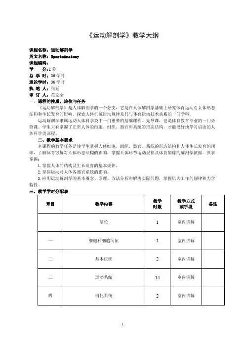 运动解剖学教学大纲