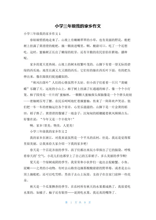 小学三年级我的家乡作文