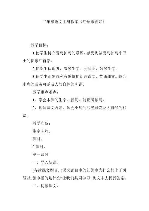 二年级语文上册教案《红领巾真好》