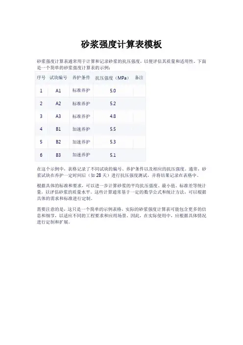 砂浆强度计算表