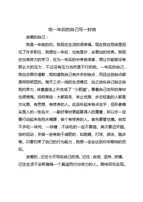 给一年后的自己写一封信500字