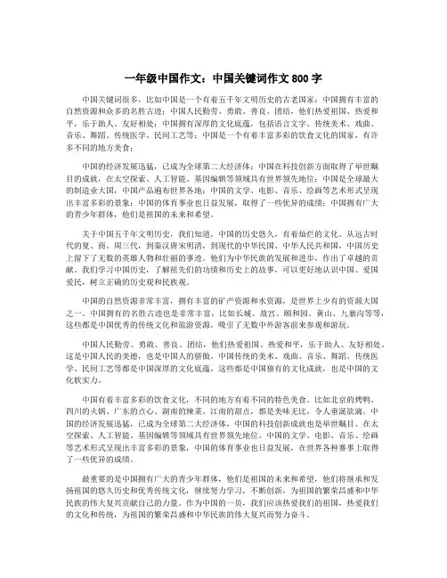 一年级中国作文：中国关键词作文800字