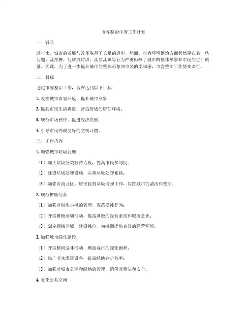 市容整治年度工作计划