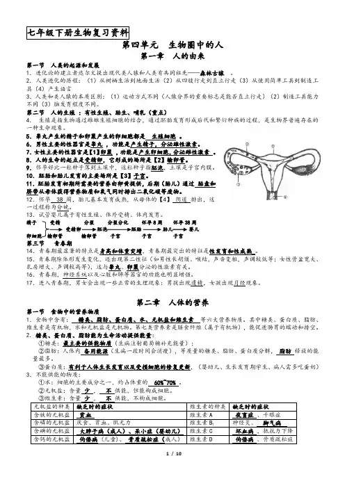 人教版七年级下册生物复习资料