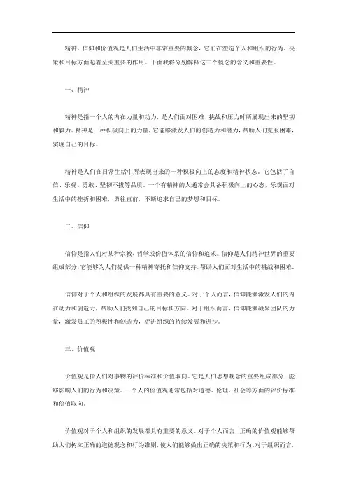精神 信仰 价值观 解释