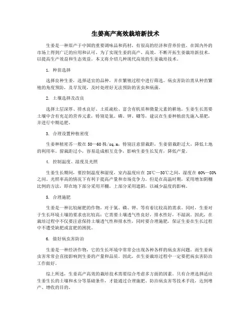 生姜高产高效栽培新技术