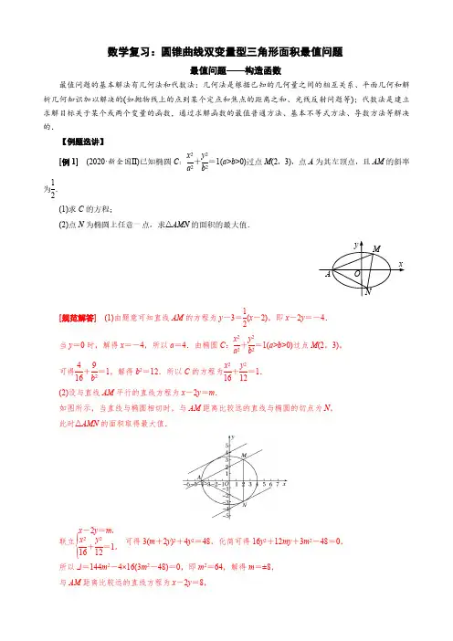 数学复习：圆锥曲线双变量型三角形面积最值问题